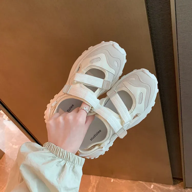 葡萄妈studiolee 真皮运动风老爹厚底玛丽珍凉鞋女夏季海螺沙滩鞋