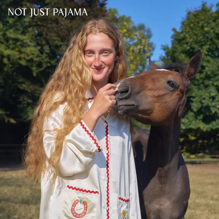 Not Just Pajama Pony小马22姆米真丝撞色波浪织带长袖睡衣套装