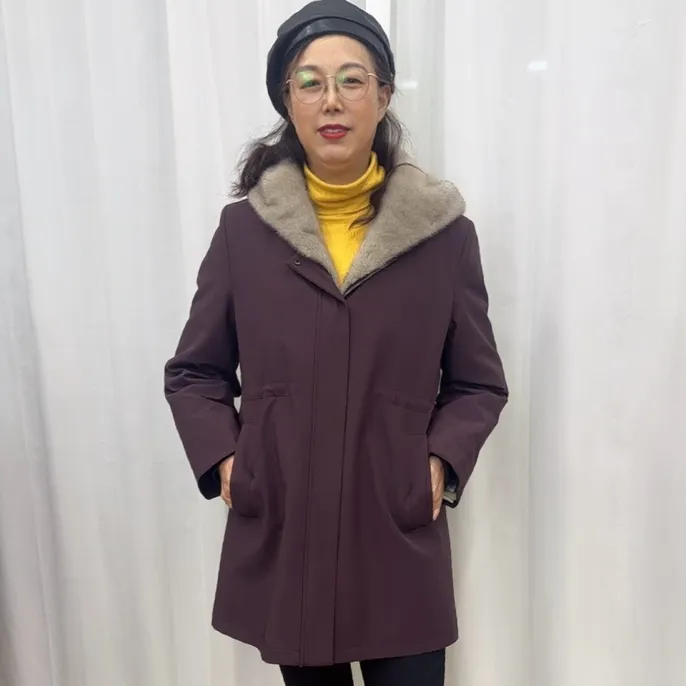 不褪色直下摆中长款女常规派克服保暖棉服女款连帽