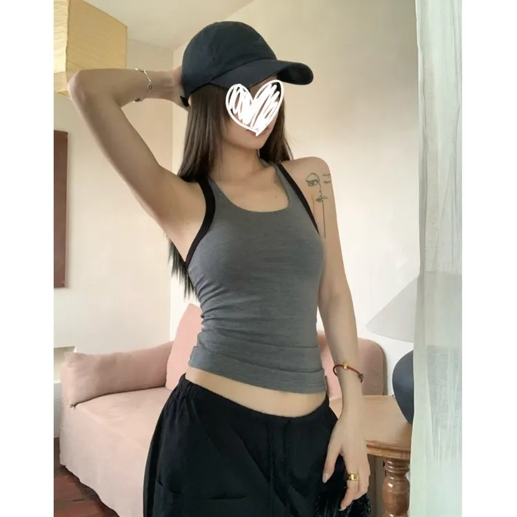 YIDENG辣妹撞色u领运动吊带背心女内搭2025新款显瘦美背无袖上衣