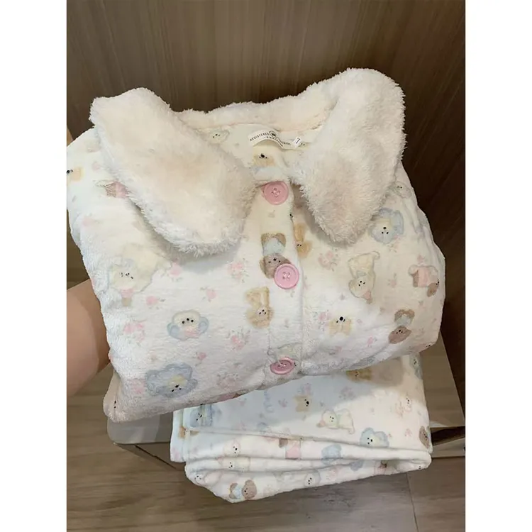 泡芙小狗毛绒睡衣女款秋冬季珊瑚绒加绒加厚法兰绒保暖冬天家居服