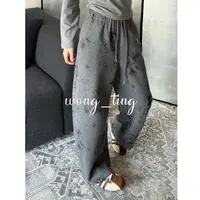 wong_ting小众设计师加绒加厚卡通印花松紧抽绳阔腿休闲卫裤11216