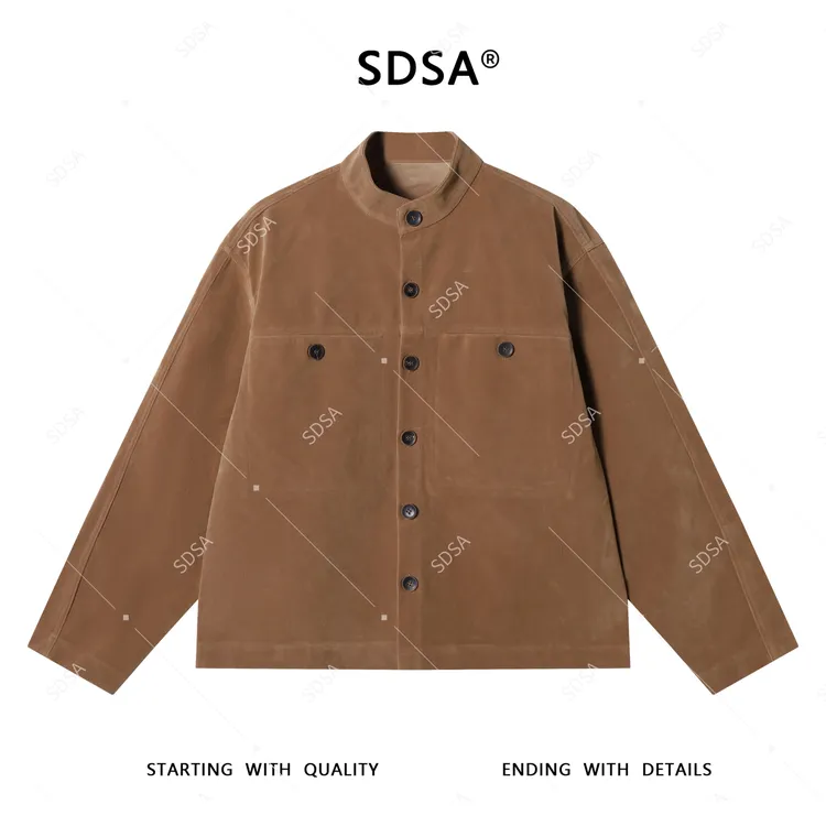 SDSA男士2025新款轻奢痞帅男装纯色口袋纽扣立领开衫外套上衣复古