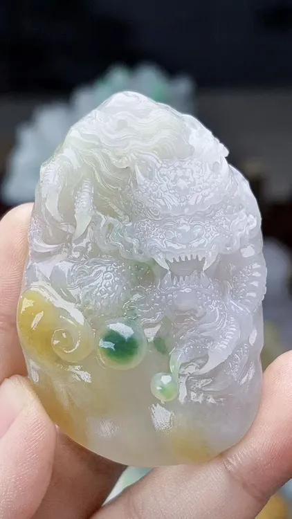 天然缅甸翡翠冰胶黄加绿龙牌挂件毛货买断需抛光尺寸63-40-12