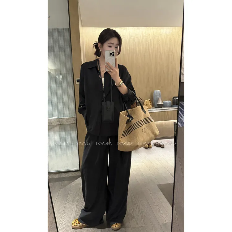 大婉酱微胖定制【山本套装】慵懒风套装衬衫垂感休闲裤两件套2728D 