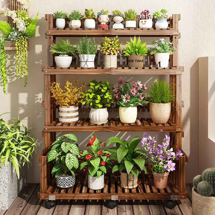 阶梯式花架田园风盆栽架子家用客厅阳台花盆架多层置物架收纳架
