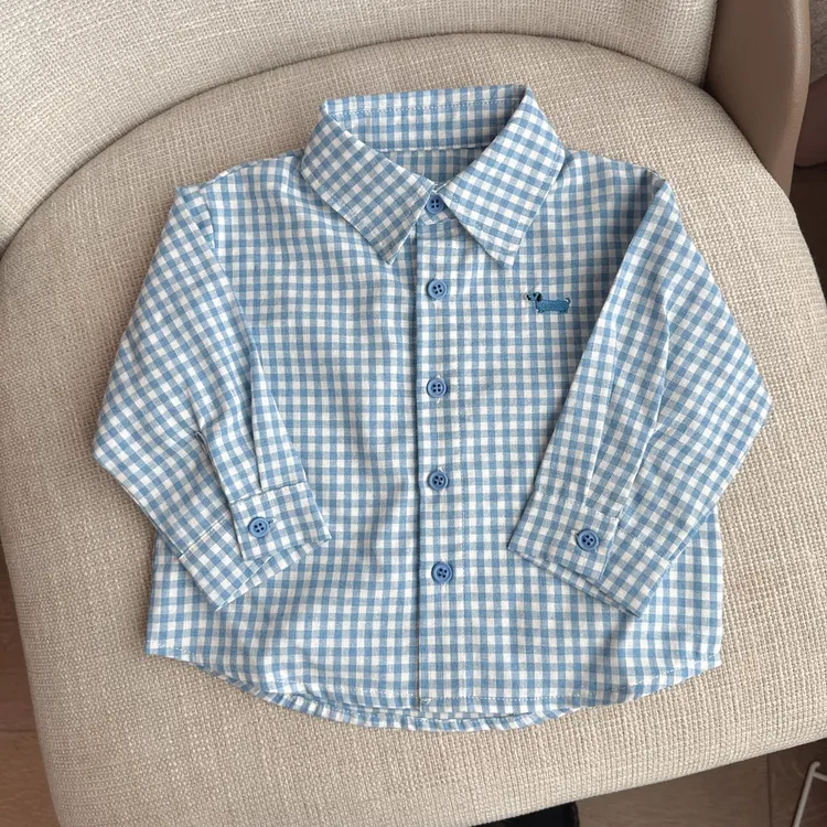 【格子绣花衬衫 小乐妈咪】宝宝衬衣春季男女童外套装儿童打底衫B28