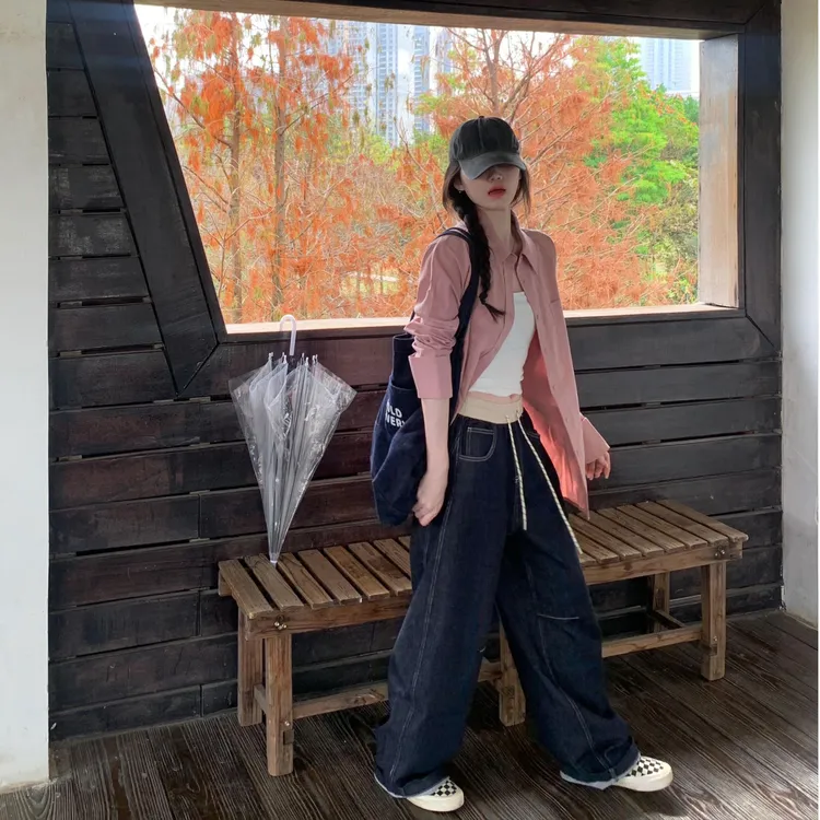 粉色温柔风长袖衬衫女夏季2025新款外搭宽松休闲衬衣慵懒风上衣潮