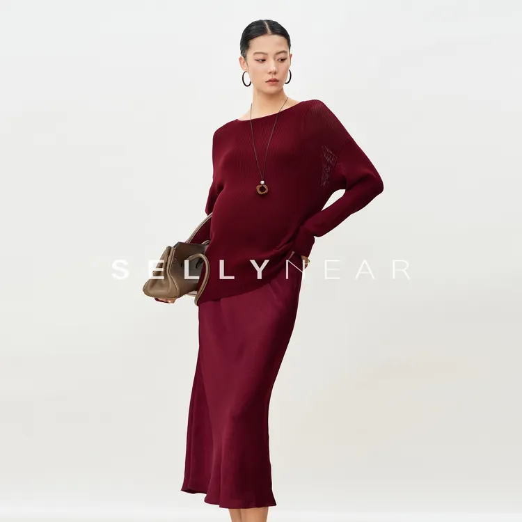 SELLYNEAR孕妇套装时尚洋气时髦浆果梅子色罩衫吊带连衣裙两件套