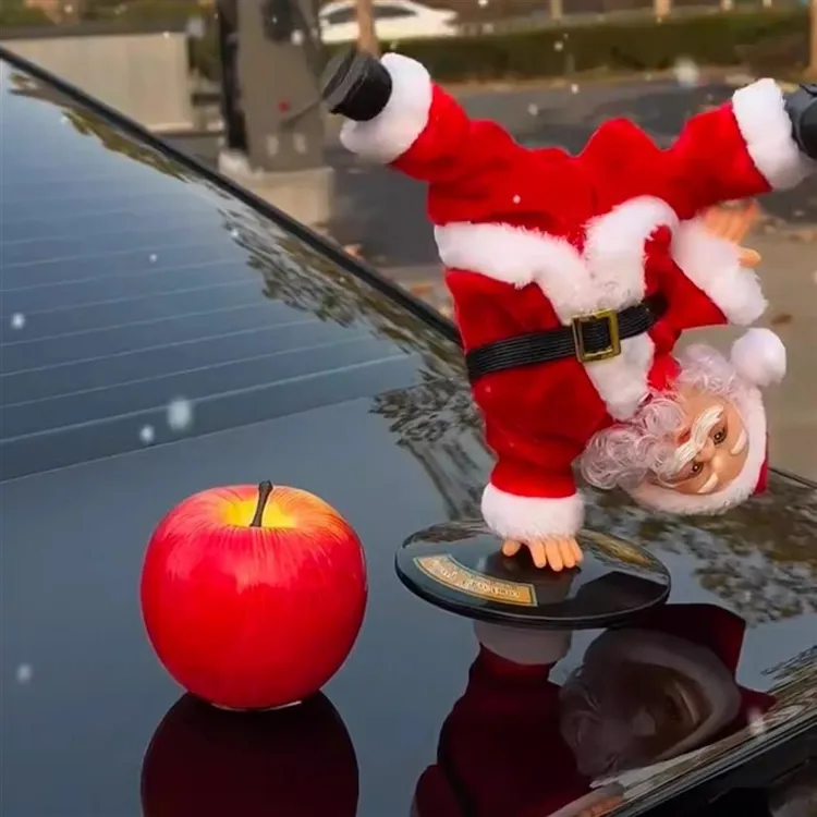 电动倒立跳街舞旋转圣诞老人车尾摆件车载装饰摆件圣诞氛围感布置