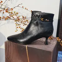 金雀绫【左岸邂逅】百搭真皮尖头短靴女士细跟英伦靴子SZAK3XAM121