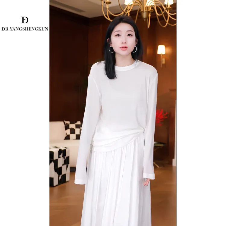 杨圣坤天丝羊毛长袖针织T恤基础百搭休闲女士打底衫DR2502-1003