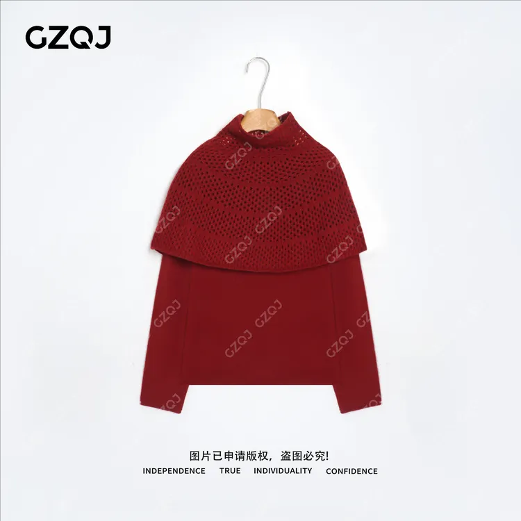 老琴私服【暮冬酒渍】绵羊毛设计感斗篷保暖毛衣针织衫女冬季6230