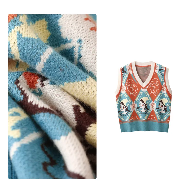 反季！特！门店29&9！少女马甲」彩色重工提花针织马甲上衣女H00651