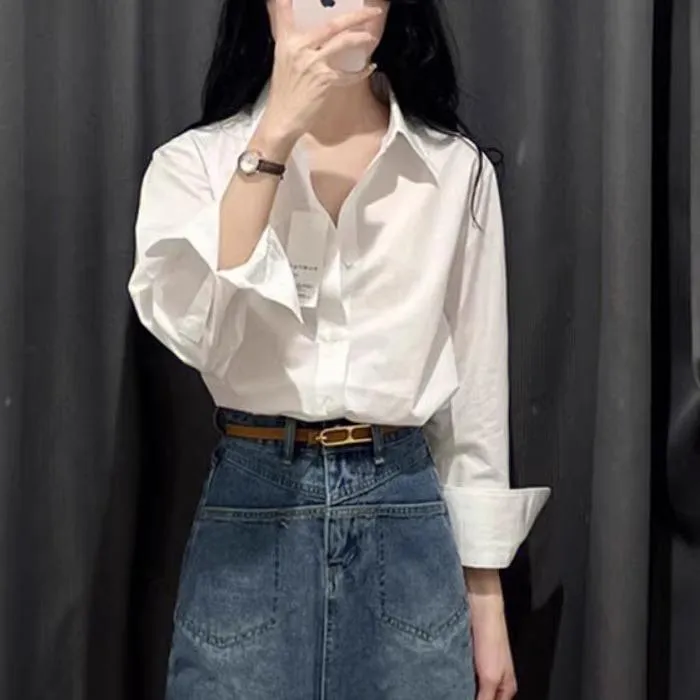 哥弟阿玛施正2025春秋季新款白色长袖衬衣气质通勤衬衫女款上衣