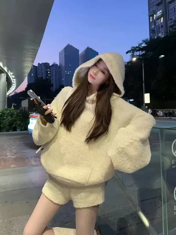 时尚套装街头风休闲通勤自然密语羊羔绒慵懒风休闲风秋冬