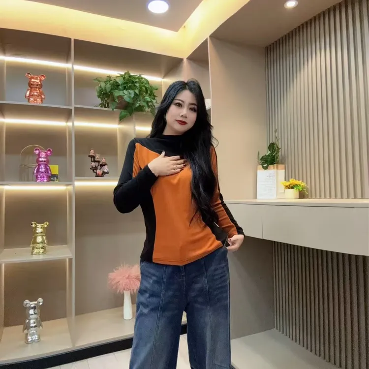 冬季小衫-双 9368时尚潮流拼色休闲显瘦设计款胖MM大码女装新款