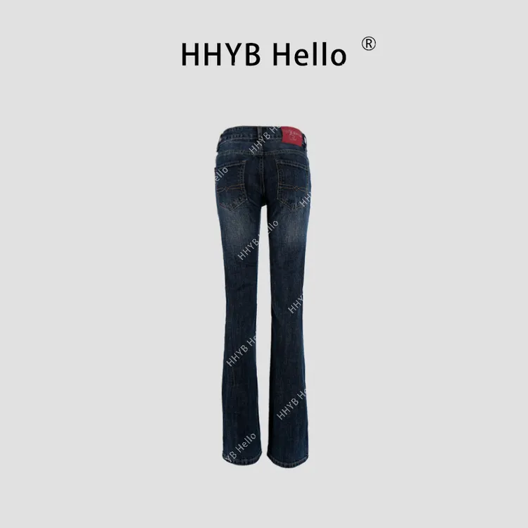 HHYB Hello戴文青木低腰裤水洗复古猫纹牛仔裤 Q254023