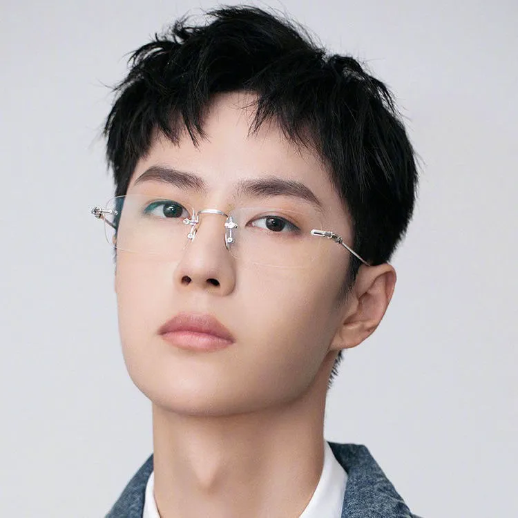王一博同款无框高档老花镜中老年高清防蓝光眼镜时尚切边男女同款