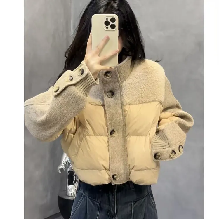 1057冬季新款立领拼接棉衣保暖外套女百搭加厚外套2025