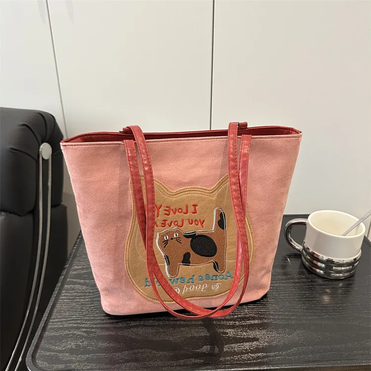 可爱猫咪印花托特包高级感大容量春季斜挎包简约百搭单双肩包通勤