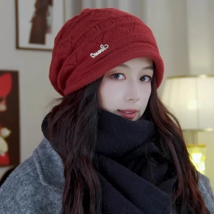 2025新款冬季卷边针织堆堆帽子女户外骑行保暖毛线帽百搭加绒冷帽