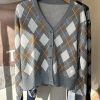菱形针织加绒加厚款加厚直筒型羊毛杉上衣女士秋季