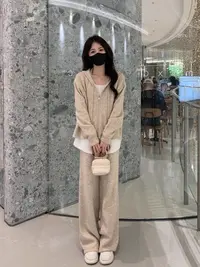 小众高级感时尚套装女秋季网红洋气假两件连帽上衣阔腿裤子两件套
