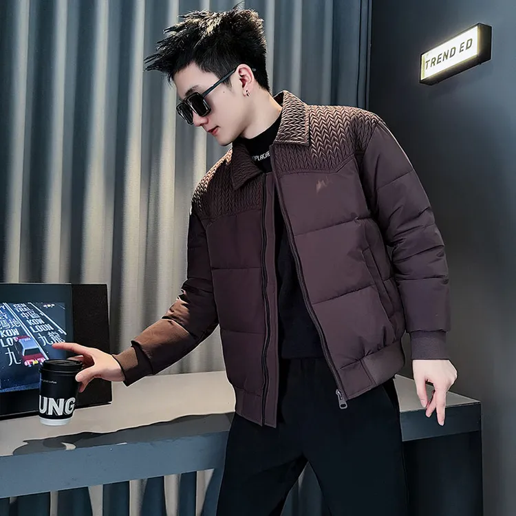 拼接麦穗纹棉衣外套男2025新款痞帅潮流翻领棉服冬季加厚保暖上衣