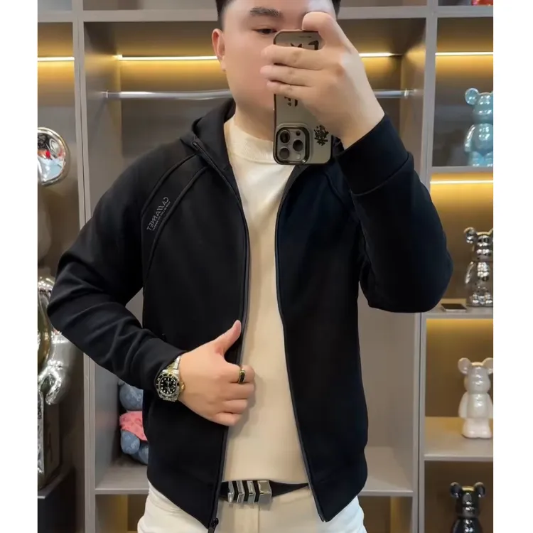 男士春秋时尚连帽针织夹克外套修身时尚百搭潮流0683