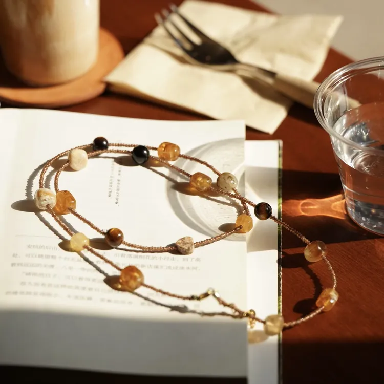 合金石英石吊坠 Dust無尘手作 原创秋冬美拉德色系原石项链