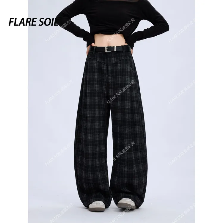 【FLARE SOIL】秋冬格子裤穿搭格纹阔腿裤休闲裤长裤裤子 T4924B