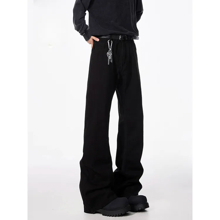 黑色牛仔裤男弹力显瘦美式vibe风裤子cleanfit修身窄版直筒微喇裤