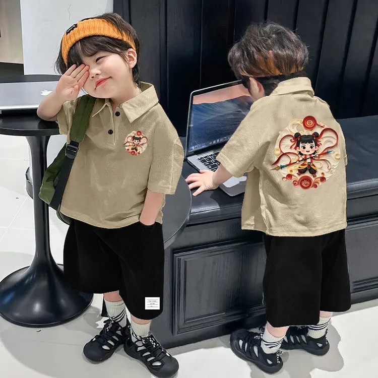 纯棉卡通哪吒翻领短袖POLO男童夏季儿童2025新款男孩帅气半袖上衣