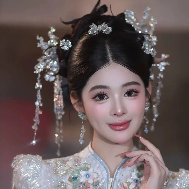 手工高级感水晶簪子汉服头饰中式秀禾新娘古装传统发饰配饰