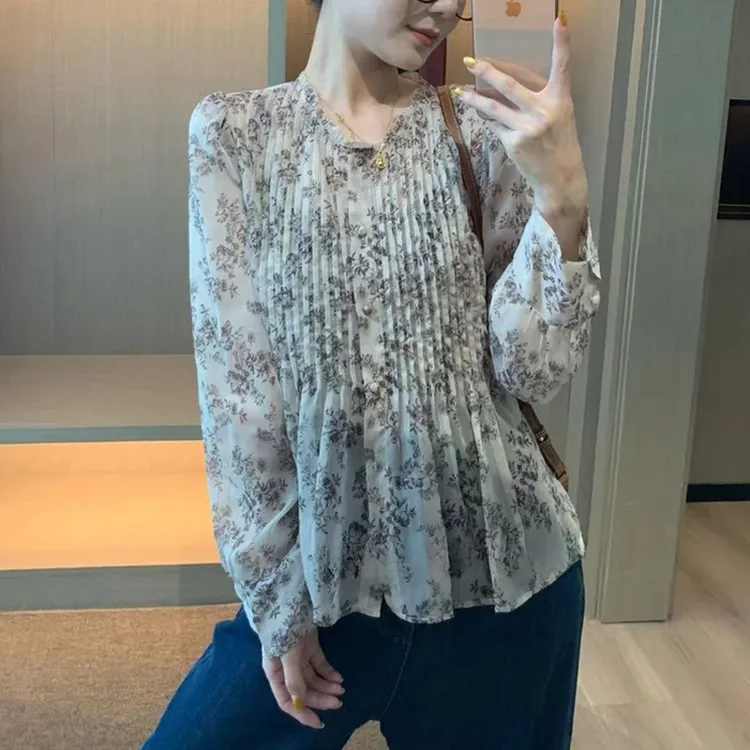 碎花长袖衬衫女高级感轻奢减龄夏季新款漂亮小衫法式小众上衣