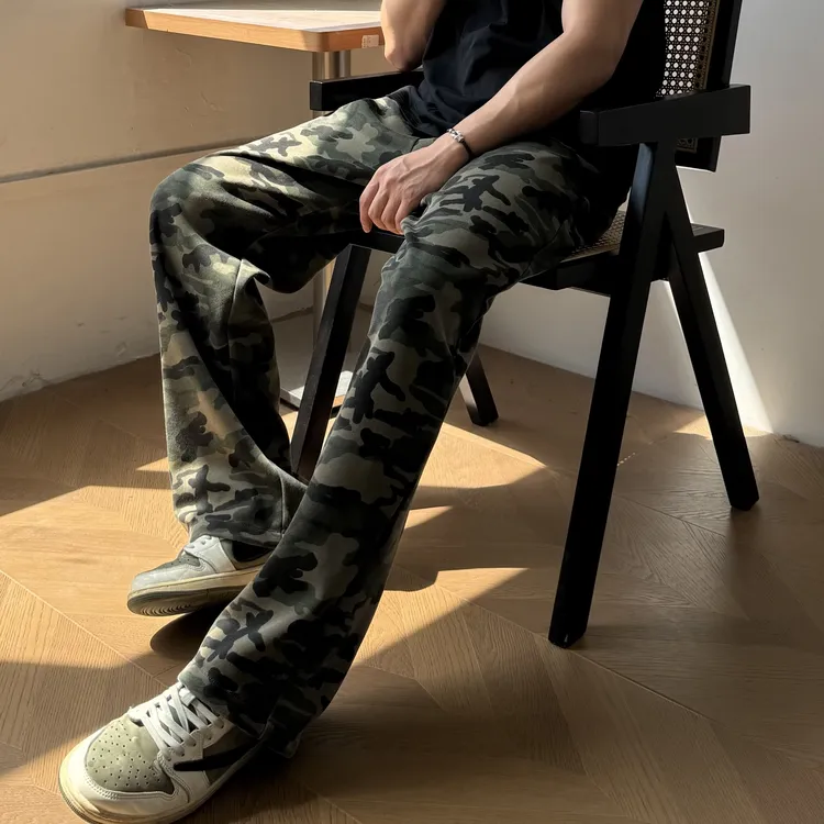 重磅春秋美式复古迷彩卫裤直筒宽松水洗运动长裤男女同款百搭裤子