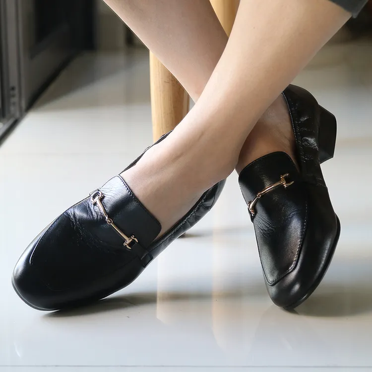 壹家shoes025008羊皮2.5cm一脚蹬乐福鞋简约平底鞋真皮女鞋小皮鞋