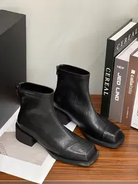 高跟短筒女鞋方头春秋秋季中跟马丁靴秋冬瘦瘦靴9608-9