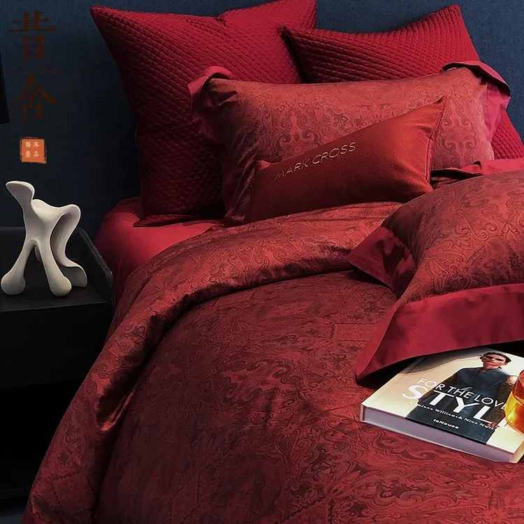 高端奢华婚庆结婚提花四件套女方陪嫁全棉长绒棉床单被套床上用品