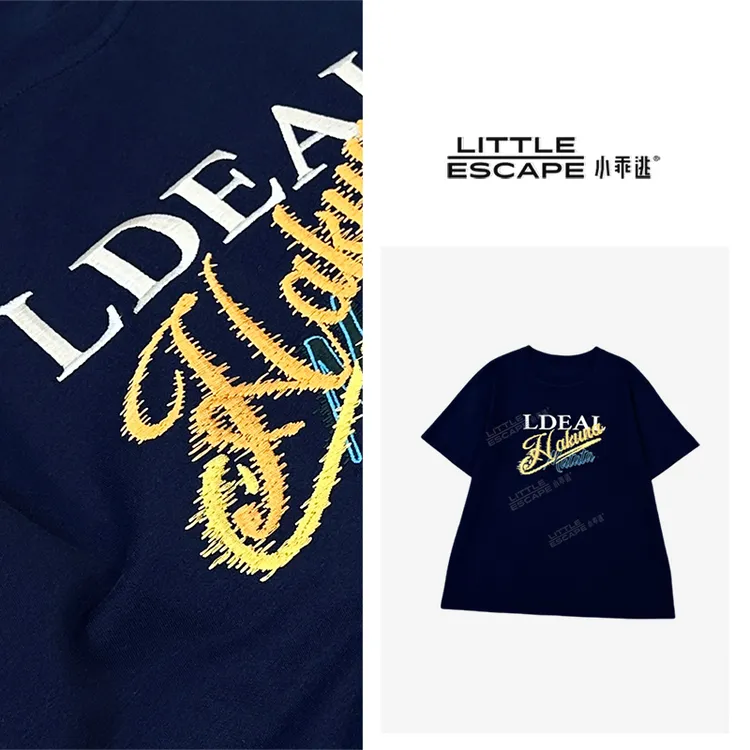 小乖逃X单色 时尚藏蓝T恤字母LD短袖透气夏季X1238
