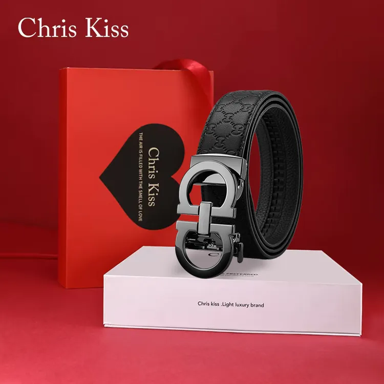 Chris Kiss皮带男款爆款真皮男士腰带男式裤带送男友老公生日礼物