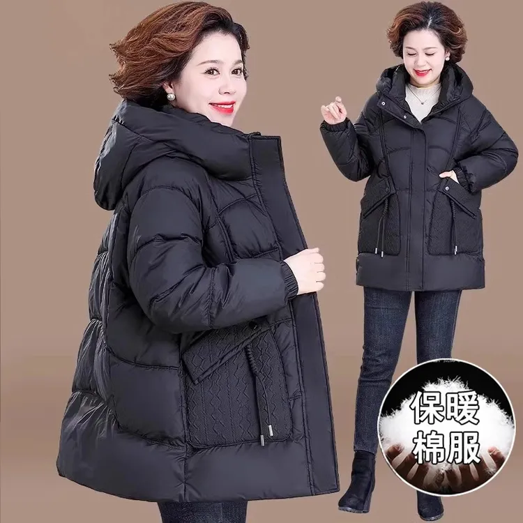 中年妈妈冬装外套中长款棉衣中老年女装冬装羽绒棉服加厚洋气棉袄