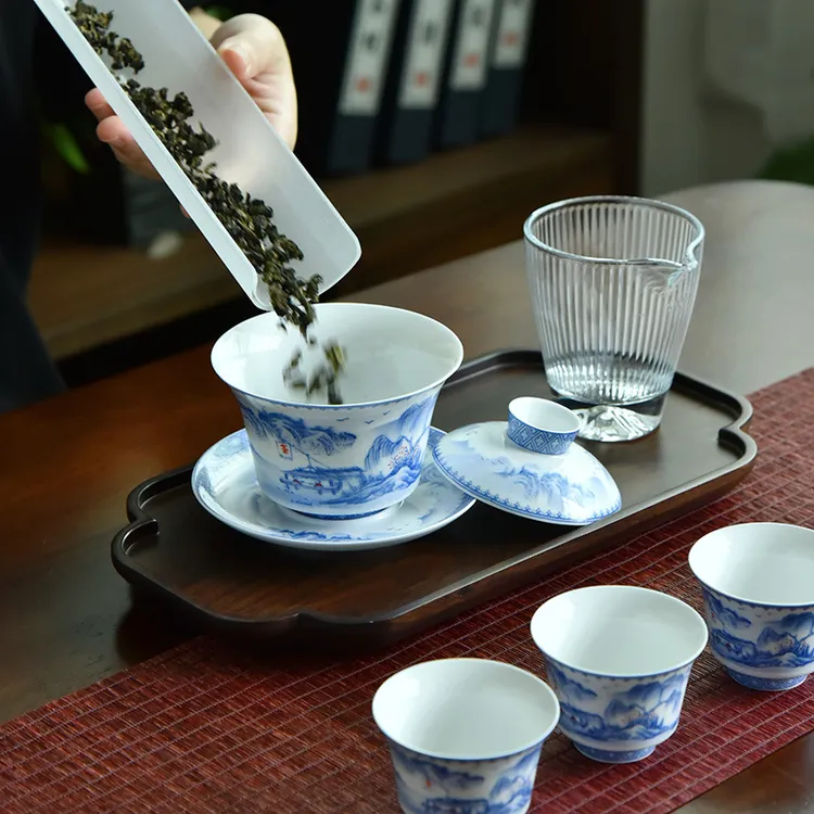 德化白瓷三才盖碗大号泡茶碗敬茶碗家用办公陶瓷功夫茶具套装茶杯