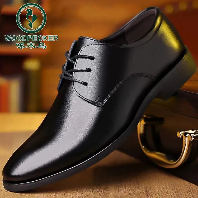 【正品】啄木鸟休闲胶粘透气休闲皮鞋透气牛皮鞋尖头英伦商务男士