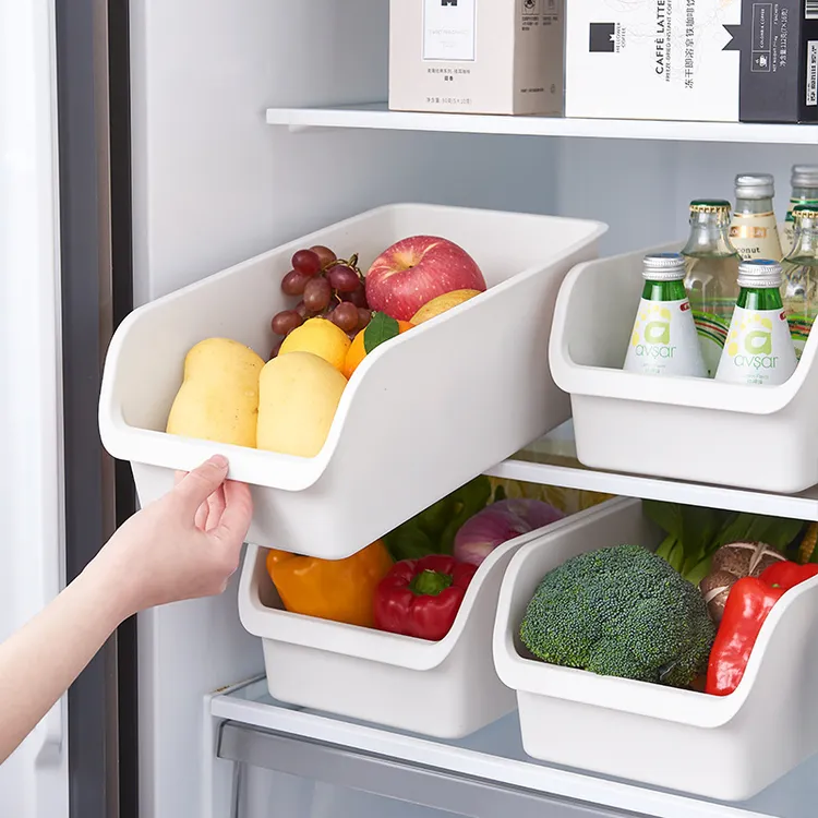 【家庭4个装】家用冰箱收纳盒日式橱柜储物盒零食桌面长方形置物盒