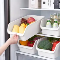 【家庭4个装】家用冰箱收纳盒日式橱柜储物盒零食桌面长方形置物盒