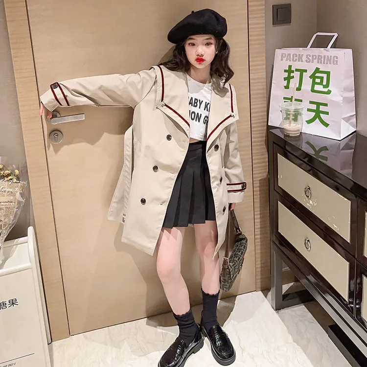 巴拉【商场同款】儿童风衣外套女英伦风女童中大童外穿2025新款春