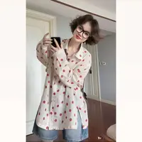 2025原创新款波点撞色翻领设计宽松慵懒长袖防晒纯苎麻衬衣