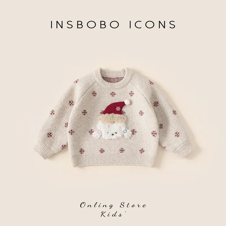 INSbobo儿童韩版毛衣冬季洋气立体装饰雪花图案套头毛衣潮DY25311